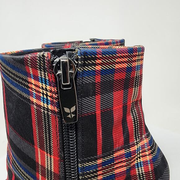 J. Renee Barbet Heeled Booties Women 8M Plaid Red Black Blue Block Heel Side Zip - Picture 8 of 12